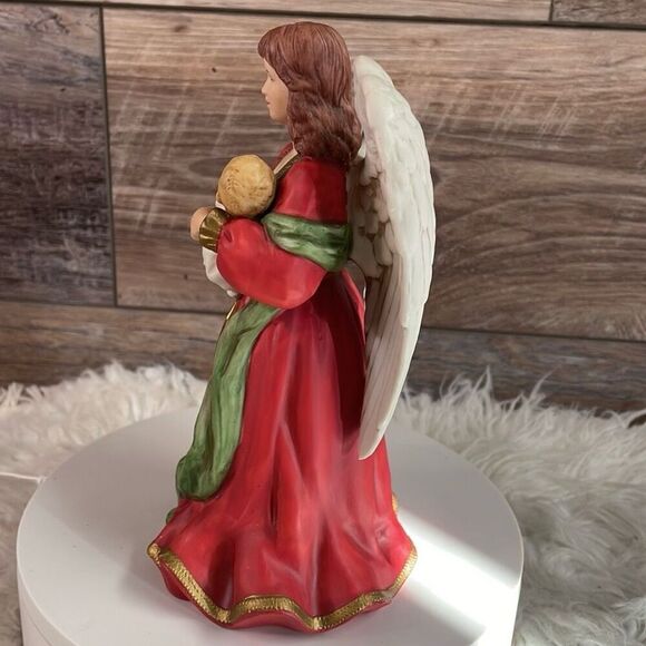 HOMCO Vintage Home Interior #1432 Angel Holding Baby Red Green Gold 8" - Picture 3 of 8